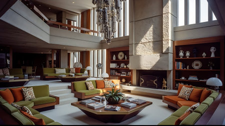 Interior of a living room with sofas and armchairsの素材