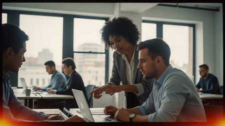 Multiethnic group of business people working together in modern office.の素材