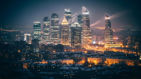 Night view of the city of Kiev, Ukraine. Panoramic view of the city of Kiev at night.の素材