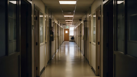 Empty Office Hallway with Fluorescent Lightingの素材