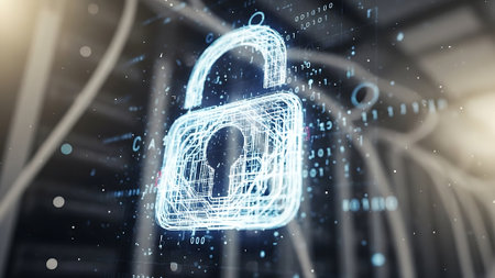 Cyber security and data protection concept. 3d rendering double exposureの素材