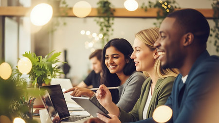 Group of multiethnic business people working together in modern office.の素材