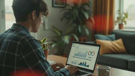 Businessman analyzing investment charts with laptop in office. Business and finance concept.の素材