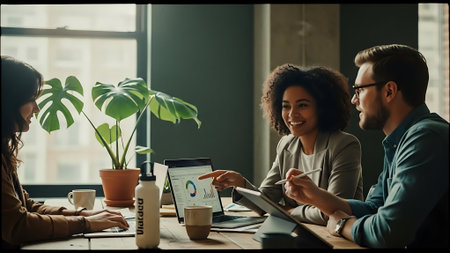 Business people working together in modern office. Business people brainstorming.の素材