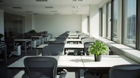 Interior of a conference room with tables and chairs. 3d renderingの素材