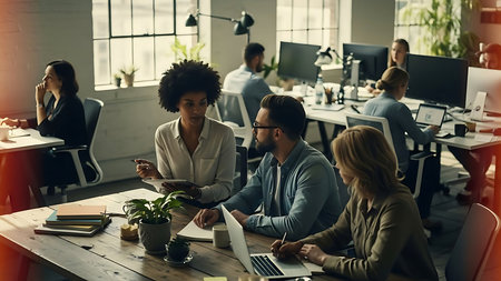 Multiethnic group of business people working together in the modern officeの素材