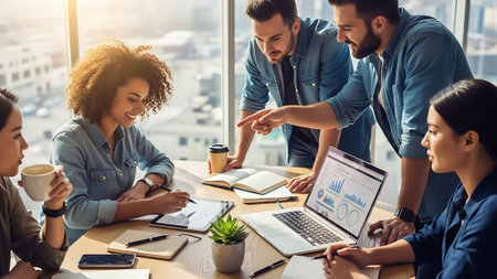 Group of multiethnic business people working together in modern office.の素材