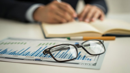 Businessman analyzing investment charts with laptop. Accounting,investment conceptの素材