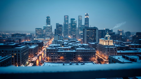 Panoramic view of the city of Frankfurt am Main at nightの素材