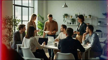 Group of multiethnic business people working and communicating together in officeの素材