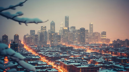 Cityscape of the city in winter. View from the observation deck.の素材