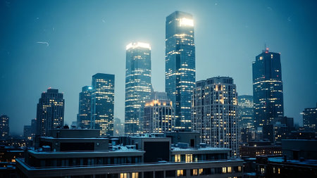 Cityscape at night with buildings in shanghai,China.の素材