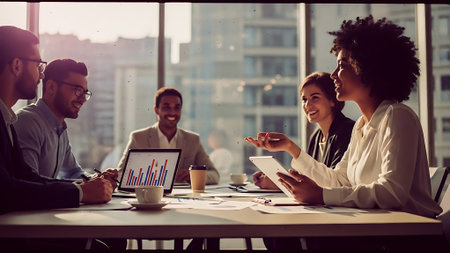 Group of multiethnic business people working together in modern office.の素材