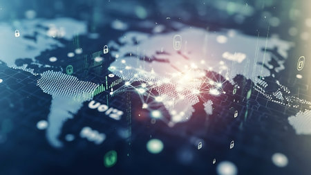 Global network connection and data exchanges over the world. 3D renderingの素材