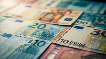 Euro banknotes money (EUR), currency of European Union.の素材