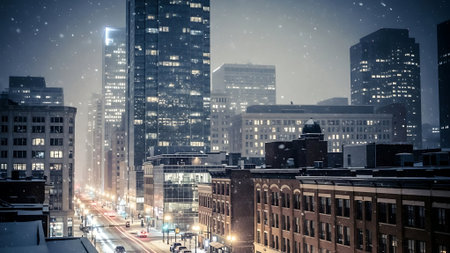 Cityscape view of Boston at night, Massachusetts, United States.の素材