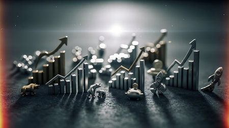 Business growth concept. Group of people working on growing graph. 3d illustrationの素材