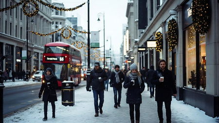 People walking on Oxford street. Oxford Street is a major shopping street in London.の素材