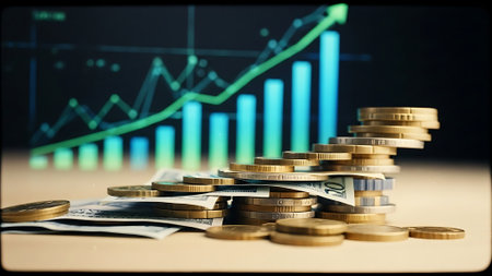 Stock market or forex trading graph and candlestick chart suitable for financial investment concept. Abstract finance background.の素材
