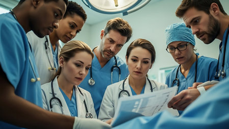 Team of doctors and nurses working together in the operating room at hospitalの素材