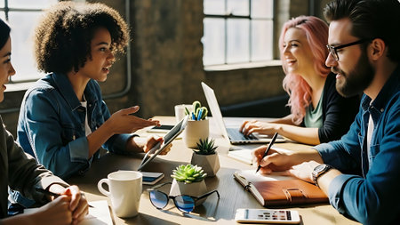 Group of multiethnic business people working together in modern office.の素材