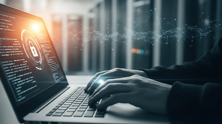 Cyber security and information protection concept. 3d rendering double exposureの素材