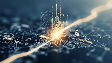 Cyber security and information technology concept. 3D rendering toned image double exposureの素材