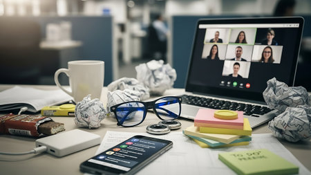 Businessman working on computer in modern office. Business people group on the screen.の素材