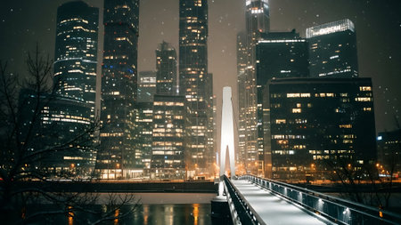 Night view of the Brooklyn Bridge in NYC.の素材