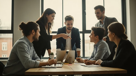 Group of business people working together in office. Group of business people working together in office.の素材