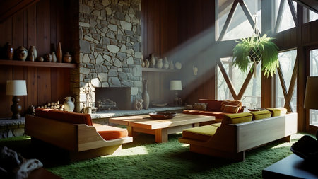 Interior of modern living room. 3d render. Vintage style.の素材