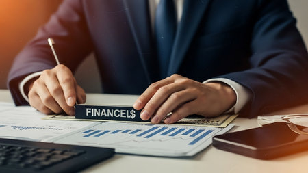 Businessman analyzing investment charts with laptop. Accounting and finance concept.の素材