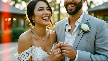 Wedding couple in love, bride and groom on their wedding dayの素材