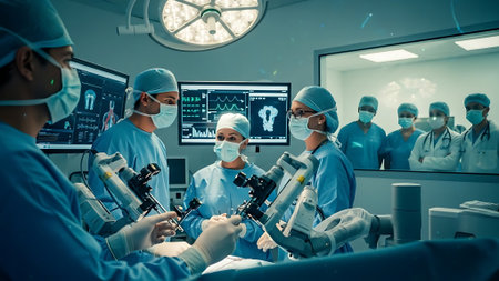 group of veterinarian surgery in operation room take with art lighting and blue filterの素材