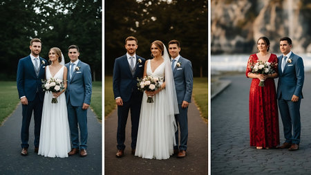 Wedding couple with bridesmaids and groomsmen on their wedding dayの素材