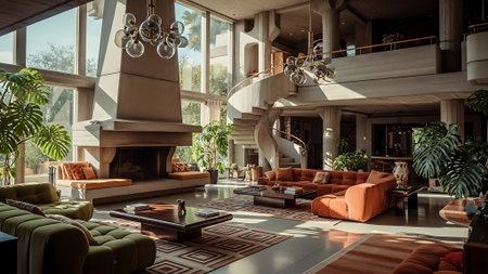 Interior of modern living room, 3d render, toned imageの素材