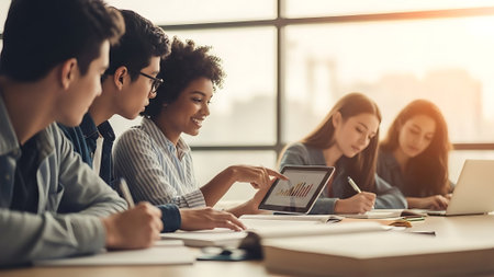 Group of young multiethnic business people working and communicating together in the office.の素材