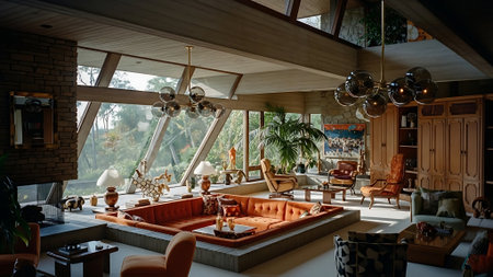 Interior of a living room with a view of the terraceの素材