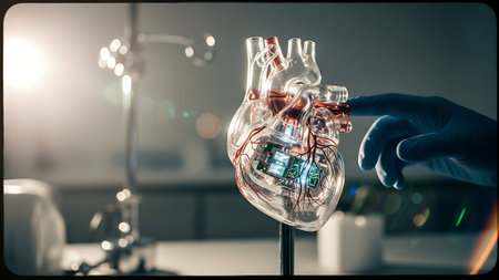 Close-up of human heart against doctor's hand holding oxygen maskの素材