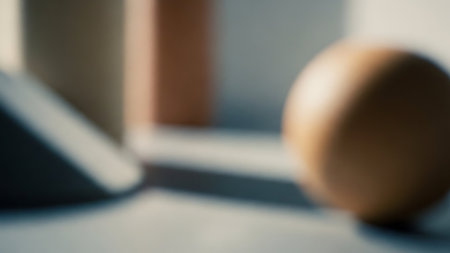 Blurred abstract background of shadow of a wooden ball on the wallの素材