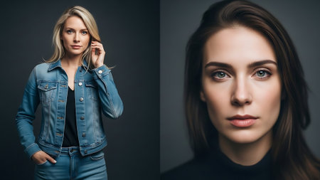 Before and after retouching. Portrait of beautiful young woman with makeup.の素材