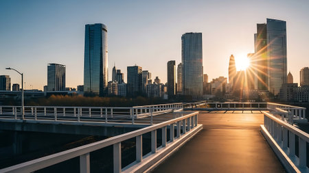 Sunset in the city of Shanghai, China. The city of Shanghai is a UNESCO World Heritage Site.の素材