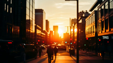 Blurred background of a city street at sunset. Bokeh effectの素材