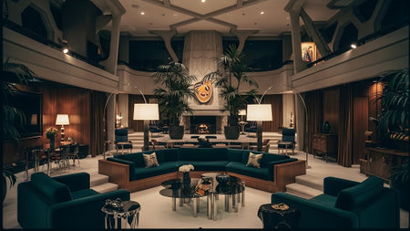 Luxury hotel lobby interior with armchairs and tables. Vintage style.の素材