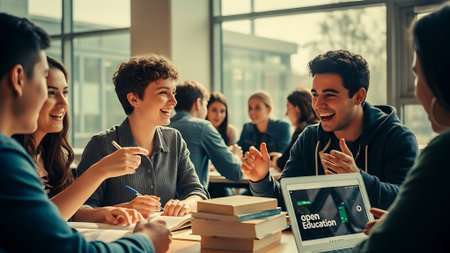 education, technology and people concept - group of smiling students with tablet pc computer and books in classroomの素材