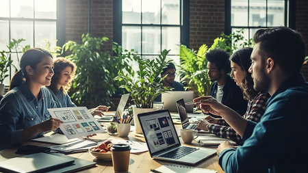 Group of business people working together in modern office. Teamwork concept.の素材