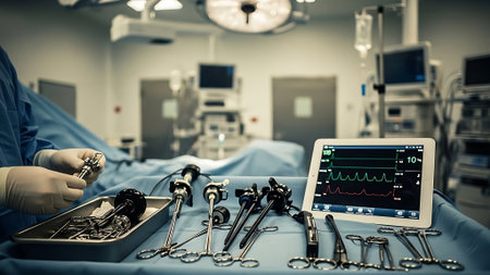 Surgical instruments and medical devices in operating room. Modern medical equipment.の素材