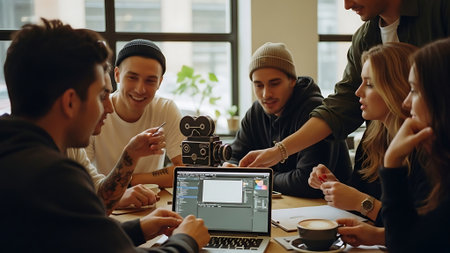 Group of young designers working on a project in a creative office.の素材