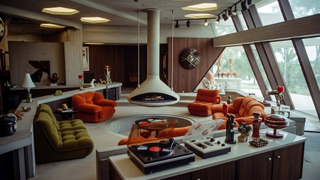 interior of modern luxury living room with orange sofa and coffee tableの素材