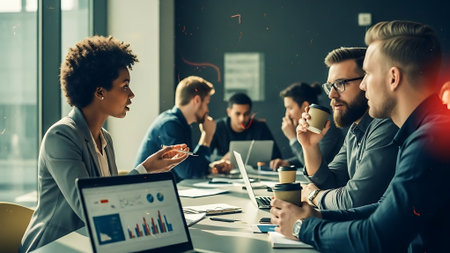 Group of multiethnic business people working together in modern office.の素材